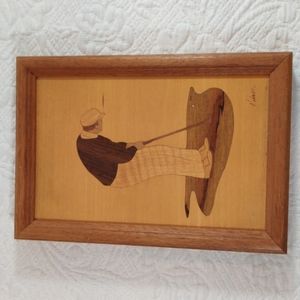 Vintage Hudson River Golfer Putting Wood Inlay